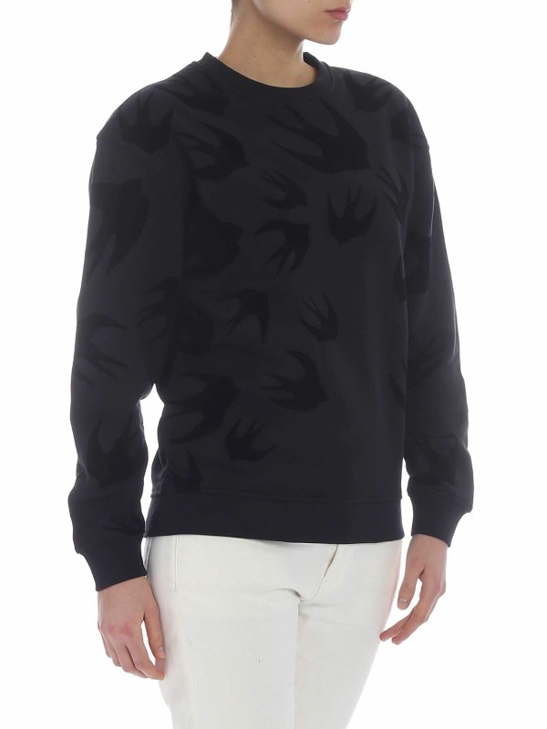 McQ Alexander Mcqueen: Sweatshirts & Sweaters online - Black sweatshirt with swallow print