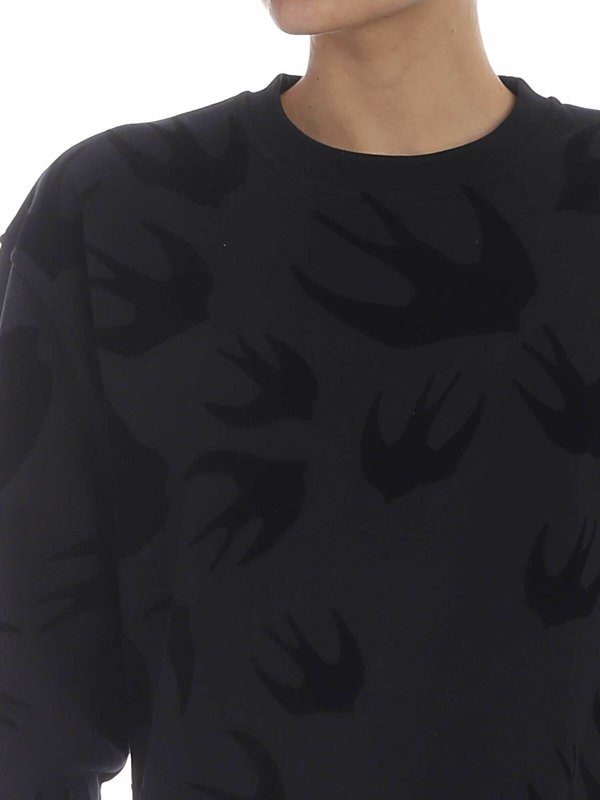Black sweatshirt with swallow print shop online: McQ Alexander Mcqueen