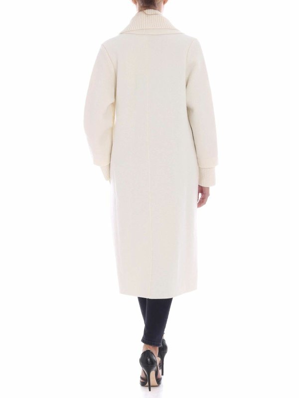 iKRIX FUZZI: knee length coats - Cream-colored coat with knitted edges