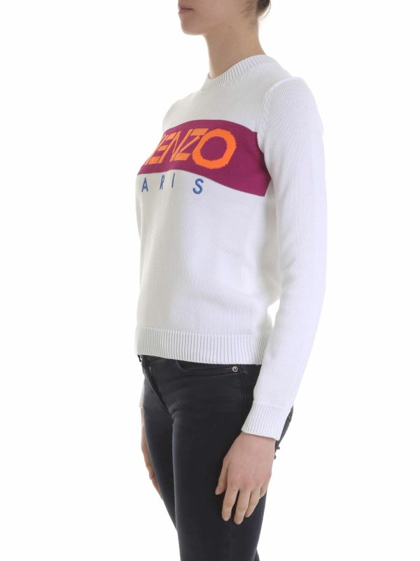 KENZO: crew necks online - White crew neck sweater with Kenzo logo