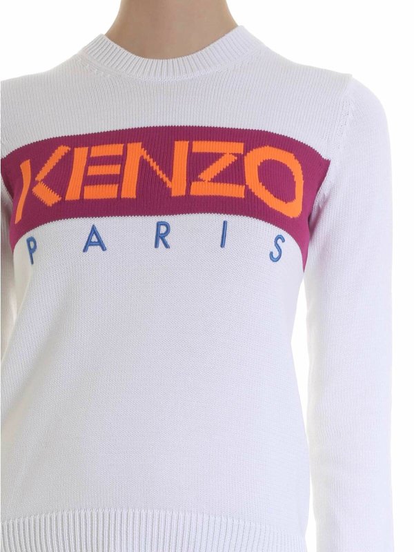 White crew neck sweater with Kenzo logo shop online: KENZO