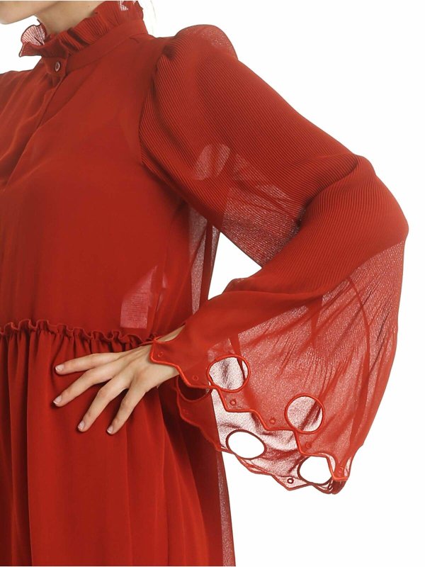 Earthy Red georgette dress with gathered coll shop online: SEE BY CHLOE