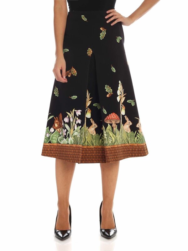 Vivetta: Knee length skirts & Midi - Forest printed skirt in black