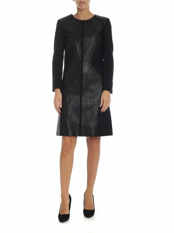 KARL LAGERFELD: knee length dresses - Black leather dress