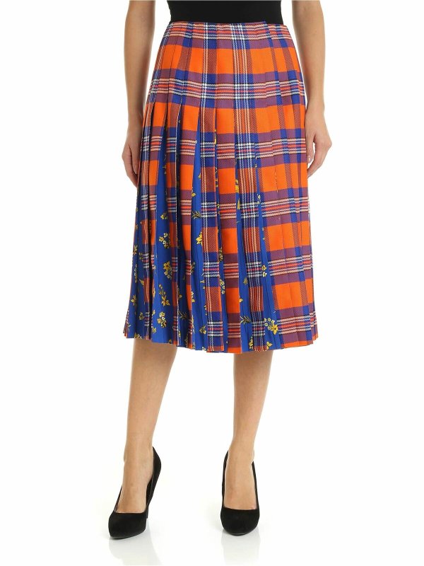 Vivetta: Knee length skirts & Midi - Kilt skirt in orange and electric blue