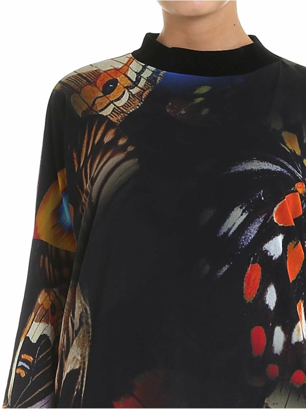 Black tulle dress with red prints shop online: FUZZI