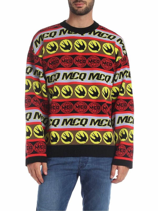 McQ Alexander Mcqueen: Strickpullover mit Rundhalsausschnitt - Rundhalspullover - Bunt