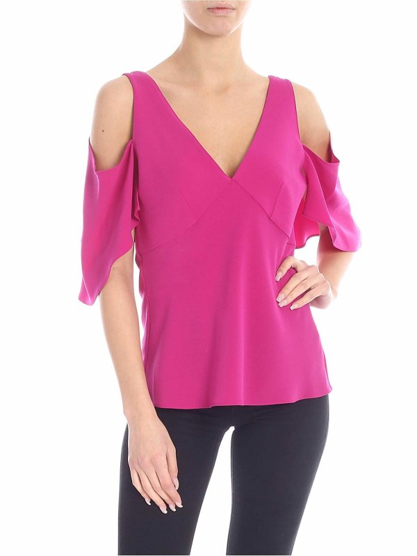 McQ Alexander Mcqueen: tops & shirts - Off-shoulders top in cyclamen pink