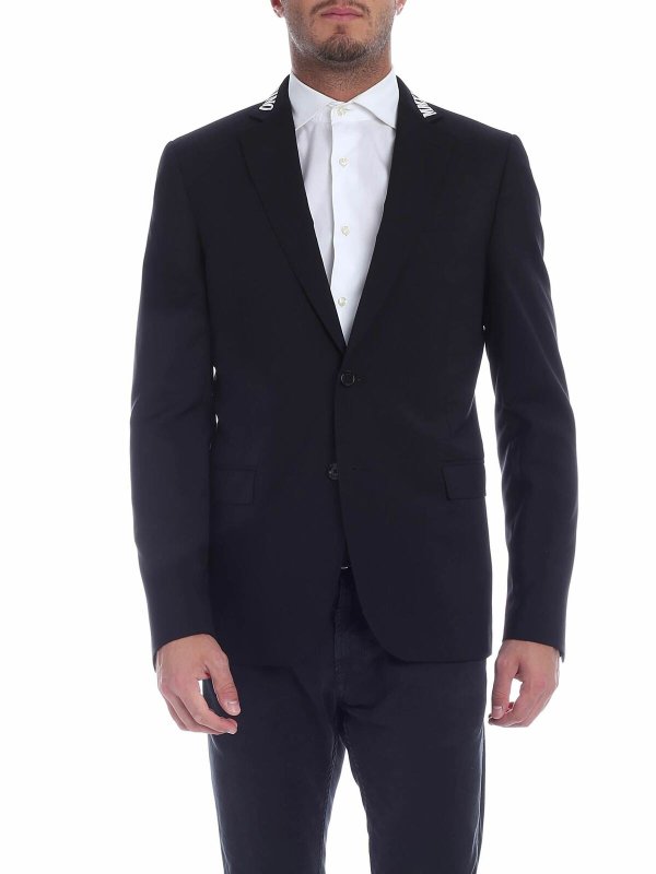 MOSCHINO: giacche blazer - Giacca nera con logo sul revers