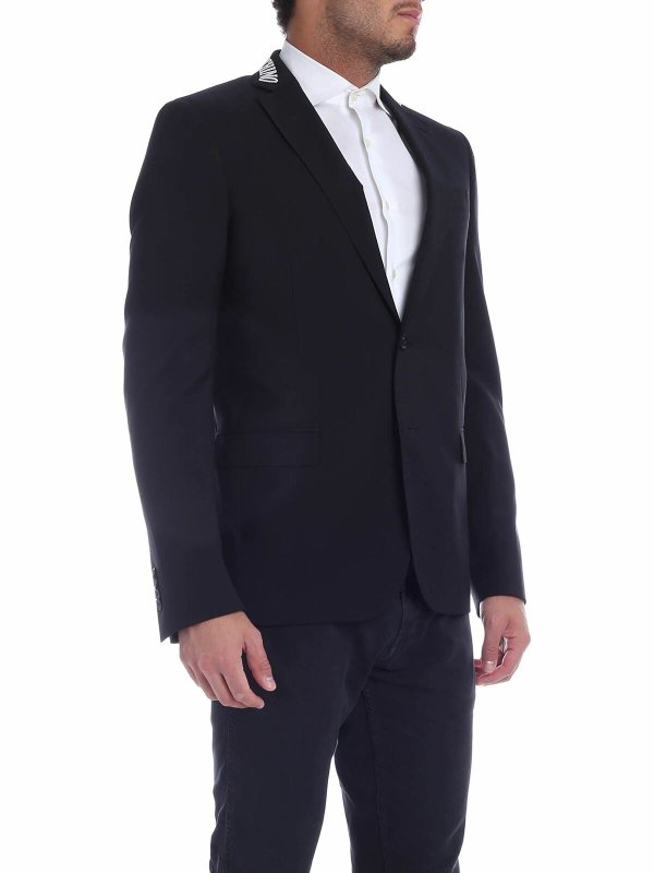 MOSCHINO: giacche blazer online - Giacca nera con logo sul revers