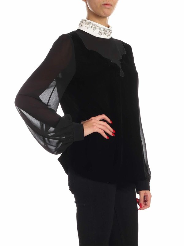 Vivetta: blouses online - Jewel collar velvet blouse