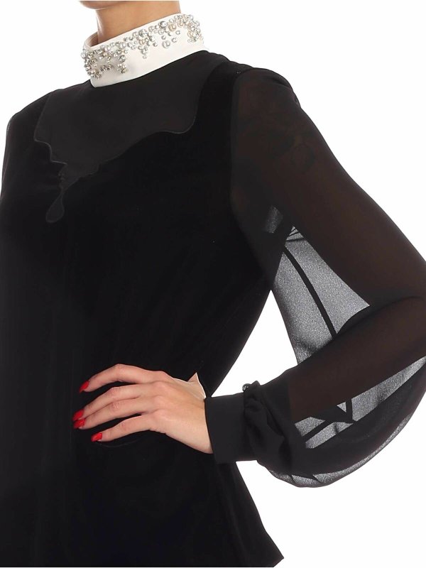 Jewel collar velvet blouse shop online: Vivetta