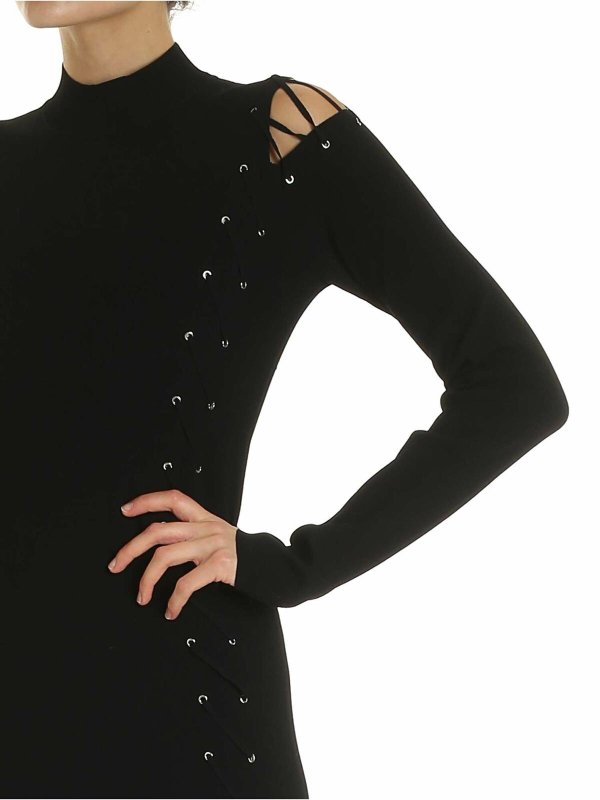 Long dress in black with shoulder cut-out shop online: McQ Alexander Mcqueen