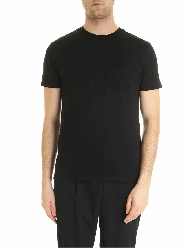 KARL LAGERFELD: t-shirts - Embossed logo T-shirt in black