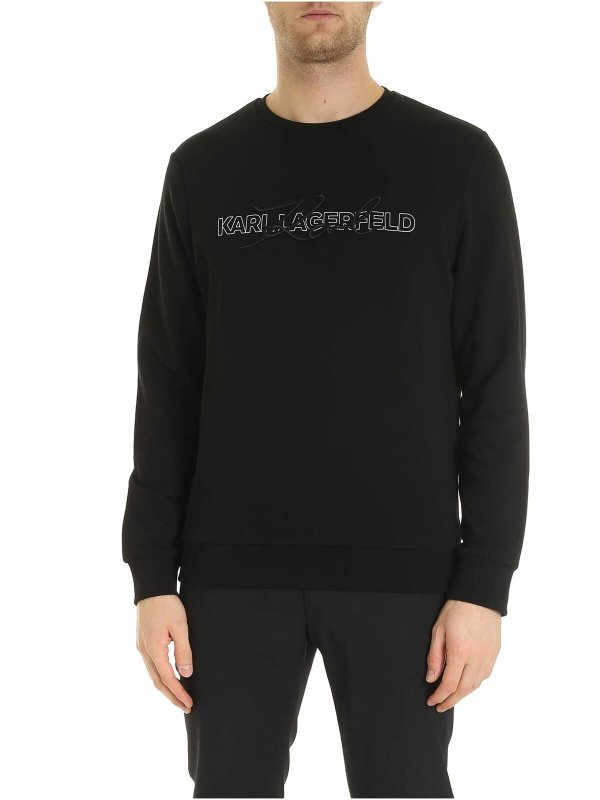 KARL LAGERFELD: Sweatshirts & Sweaters - Logo print and embroidery sweatshirt in black