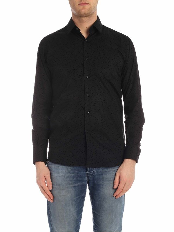 KARL LAGERFELD: shirts - Flock polka dot shirt in black