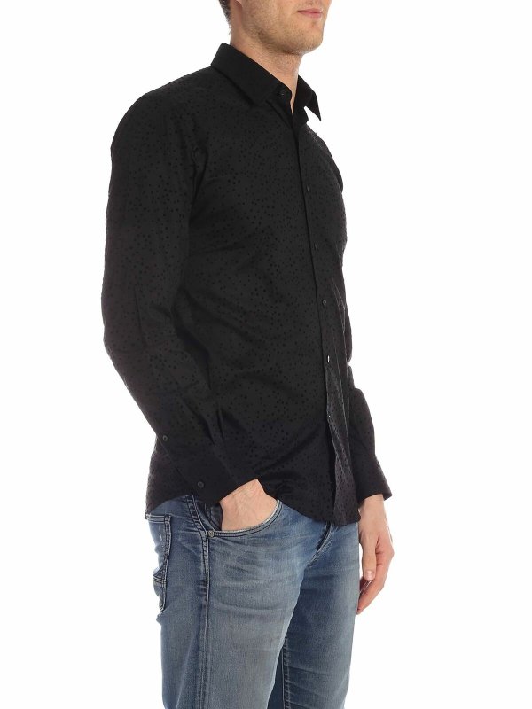 KARL LAGERFELD: shirts online - Flock polka dot shirt in black