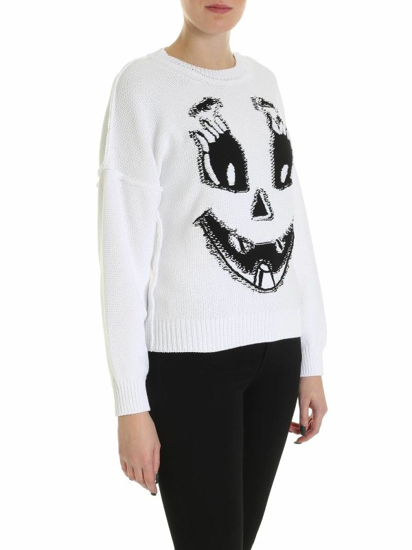 iKRIX MOSCHINO: crew necks - Pumpkin Face pullover in white