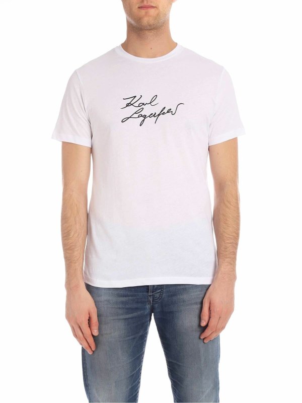 KARL LAGERFELD: t-shirts - Signature t-shirt in white