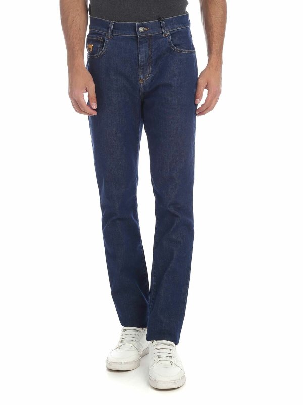 MOSCHINO: jeans dritti, a sigaretta - Jeans blu con Moschino Teddy Bear