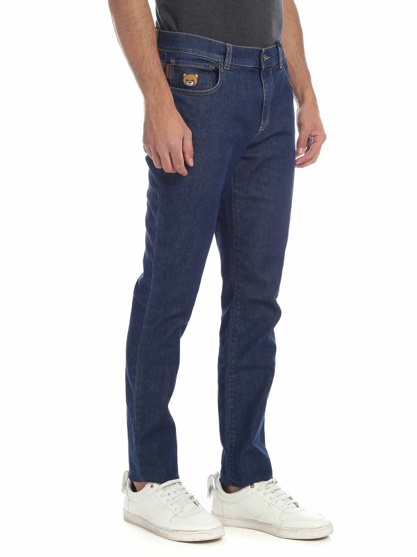 MOSCHINO: jeans dritti, a sigaretta online - Jeans blu con Moschino Teddy Bear
