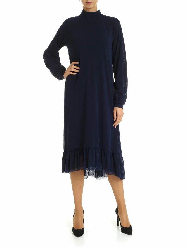 FUZZI: Knielange Kleider - Knielanges Kleid - Blau