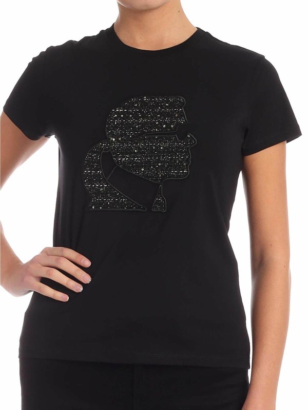 T-shirt Karl Bouclè nera shop online: KARL LAGERFELD
