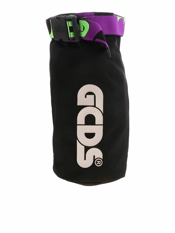 GCDS: Bucket bags - Rubberized logo print bag in black