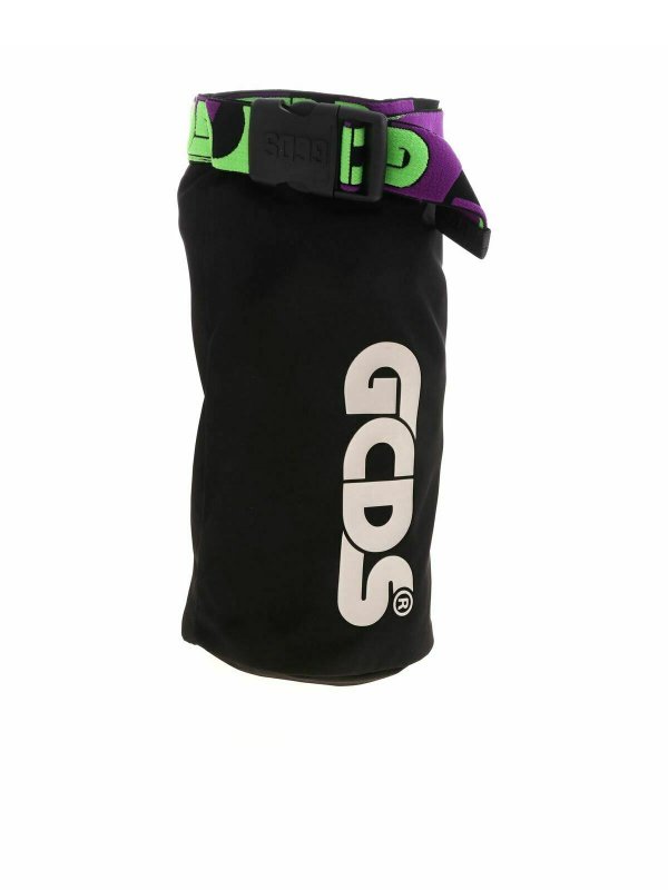 GCDS: Bucket bags online - Rubberized logo print bag in black