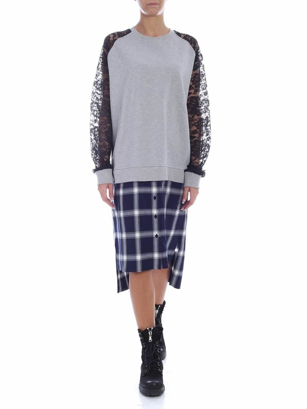 McQ Alexander Mcqueen: knee length dresses - Grey dress with shirt-effect bottom