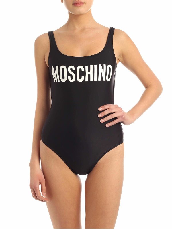 MOSCHINO: costumi interi - Costume da bagno nero con logo lettering