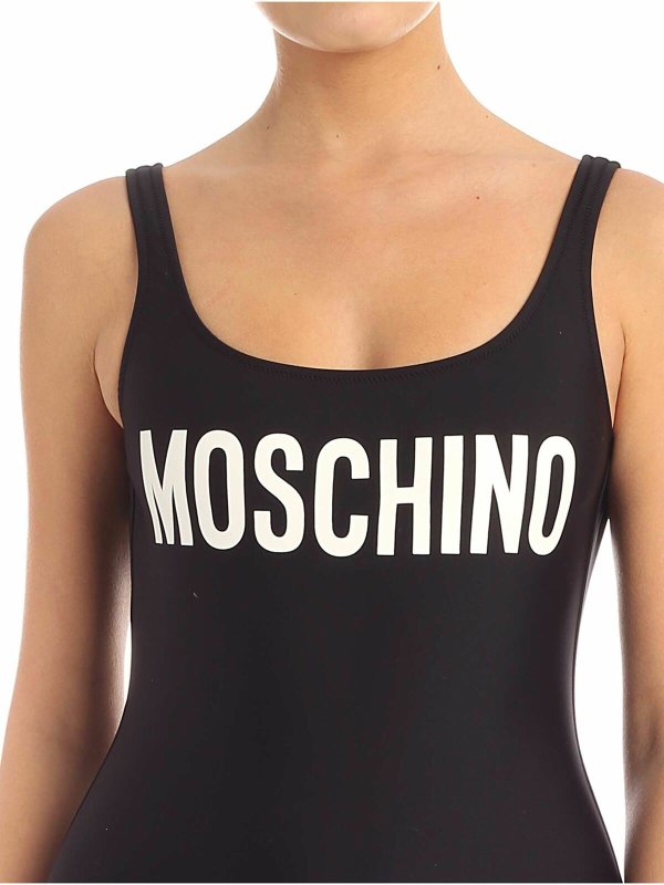 Costume da bagno nero con logo lettering shop online: MOSCHINO
