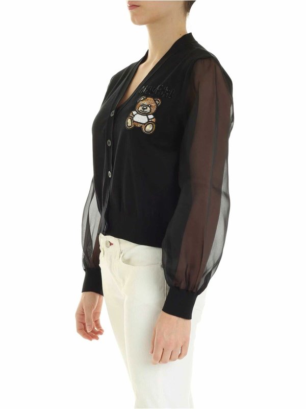 MOSCHINO: cardigans online - Teddy Embroidery cardigan in black