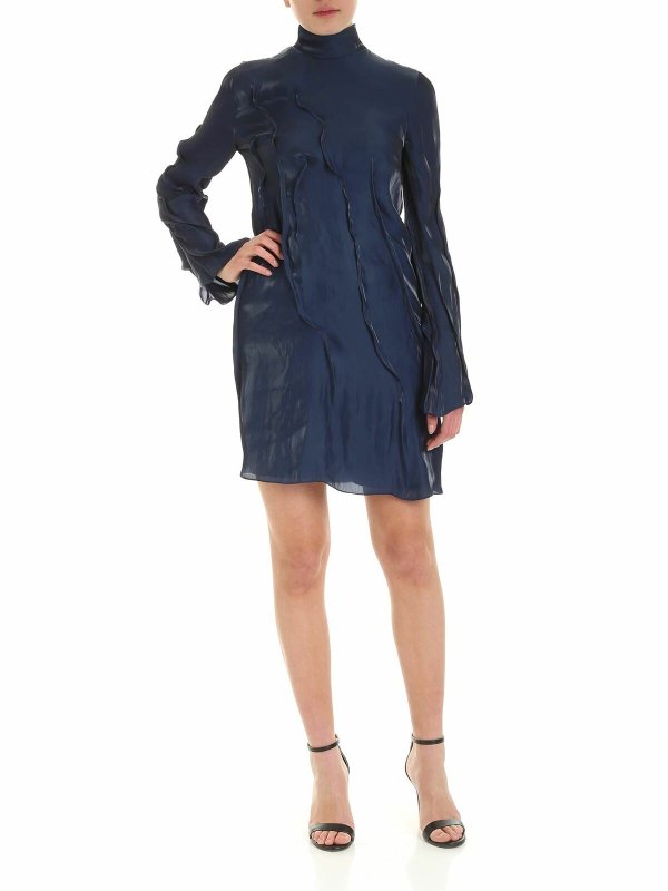 KENZO: short dresses - Wave long-sleeves dress in blue