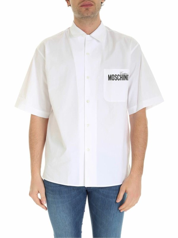 MOSCHINO: shirts - Black logo prints shirt in white