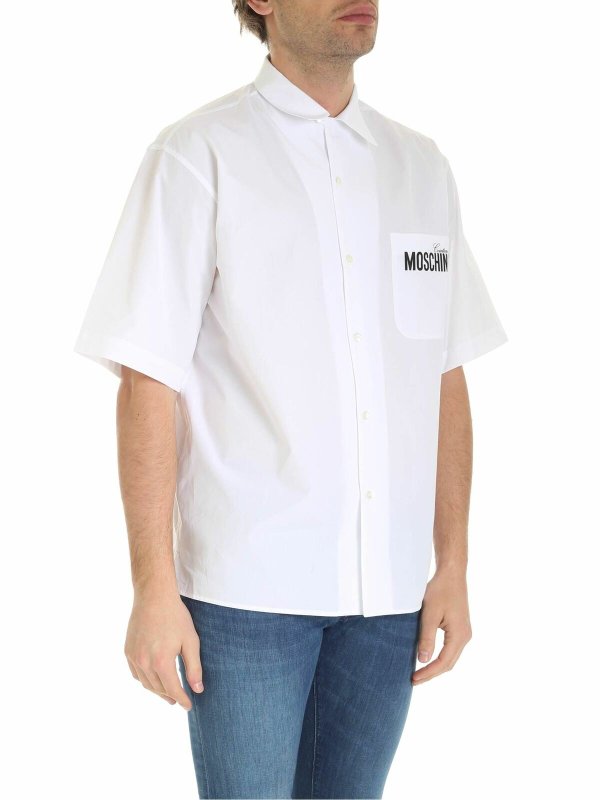 MOSCHINO: shirts online - Black logo prints shirt in white