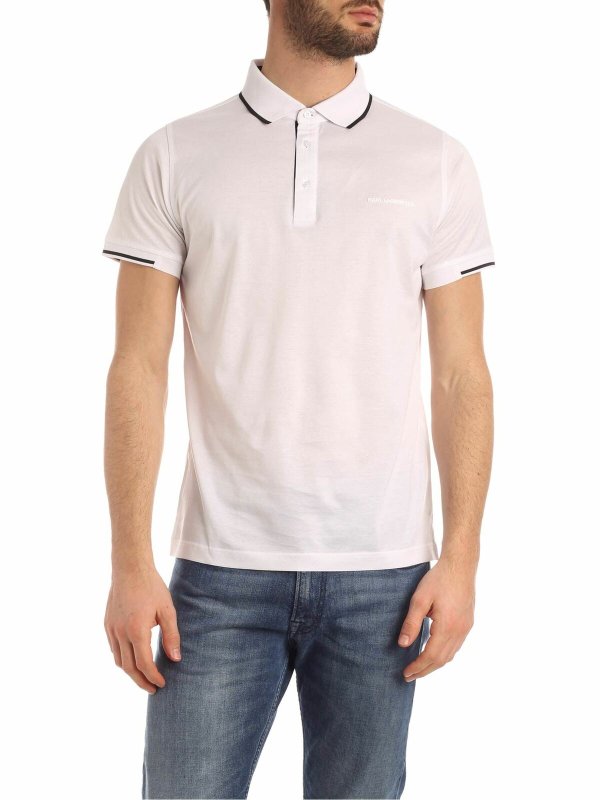 KARL LAGERFELD: polo shirts - Tone-on-tone logo polo shirt in white