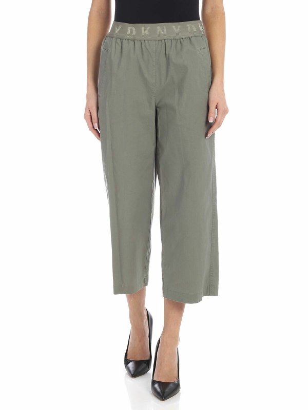 DKNY: casual trousers - Branded elastic pants in sage green