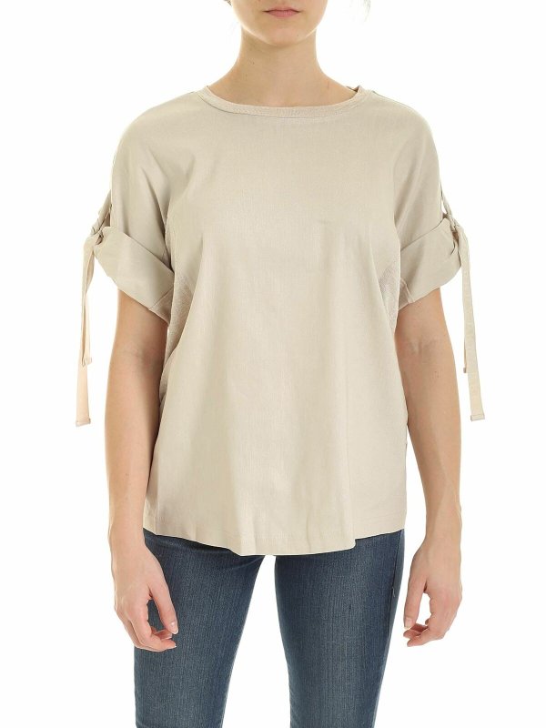 DKNY: t-shirts - Branded ribbon T-shirt in beige