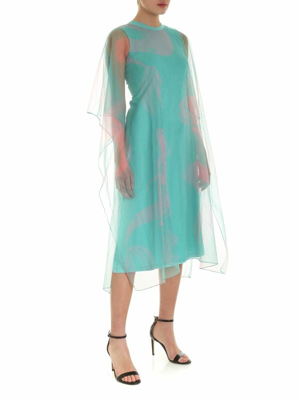 KENZO: cocktail dresses online - Double layer dress in aquamarine