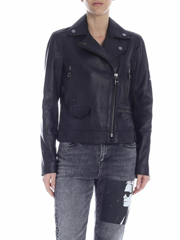 KARL LAGERFELD: leather jacket - Karl Legend leather biker in black