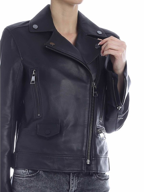 Karl Legend leather biker in black shop online: KARL LAGERFELD