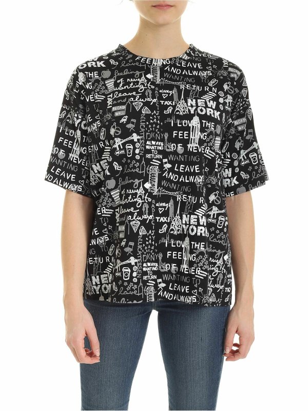 DKNY: t-shirts - All-over graffiti t-shirt in black