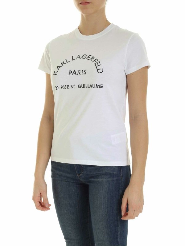 KARL LAGERFELD: t-shirts online - Rue St. Guillaume rhinestones t-shirt in whit