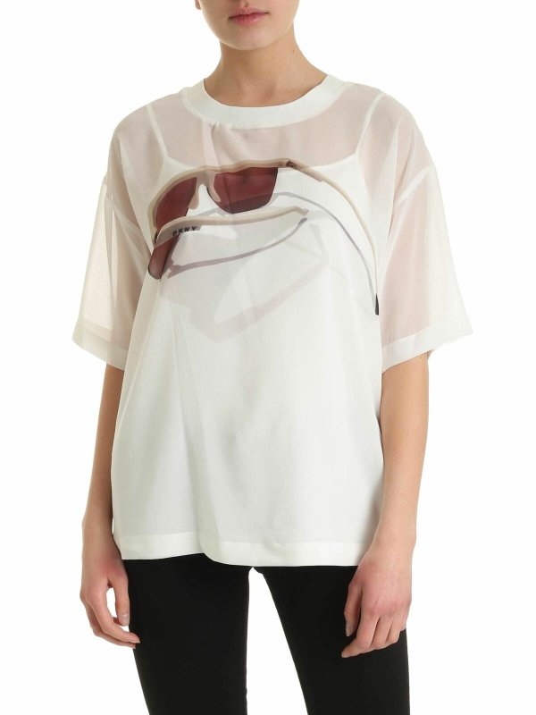 DKNY: t-shirts - Glasses logo print T-shirt in white