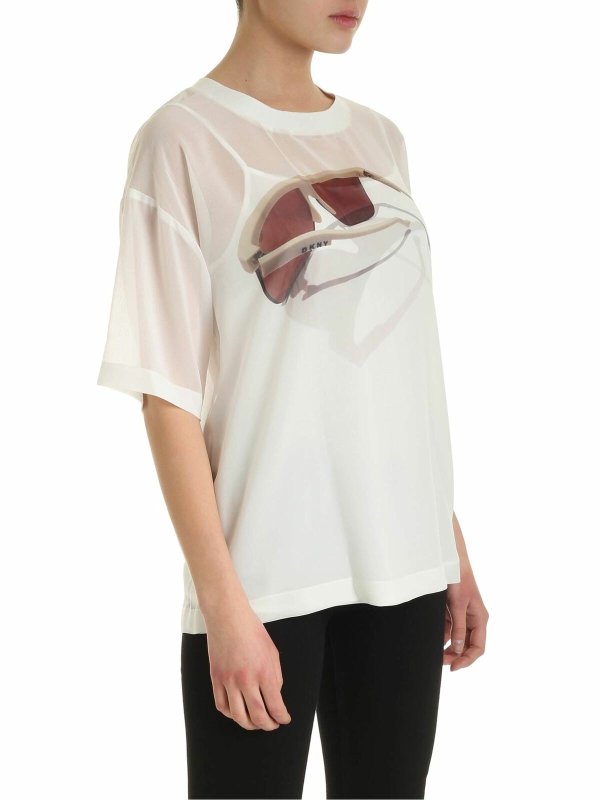 DKNY: t-shirts online - Glasses logo print T-shirt in white