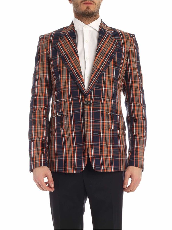 VIVIENNE WESTWOOD: blazers - Single breasted checked jacket in blue and or