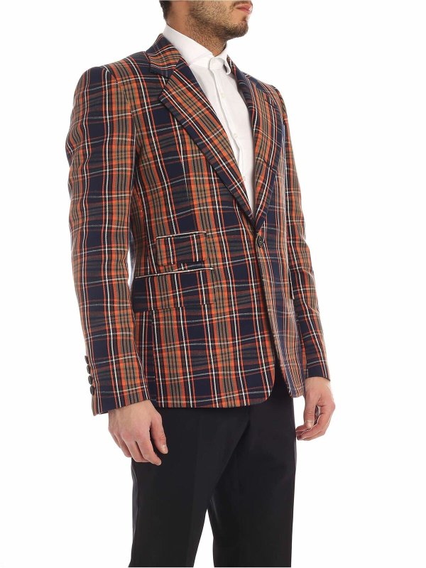 VIVIENNE WESTWOOD: blazers online - Single breasted checked jacket in blue and or
