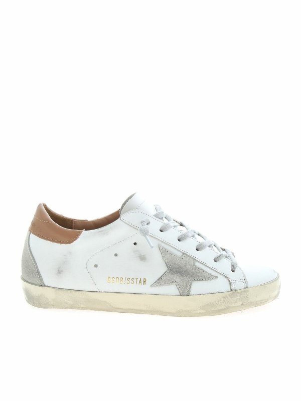 GOLDEN GOOSE: trainers - Super-Star sneakers in white and brown