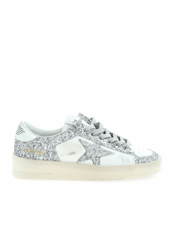GOLDEN GOOSE: trainers - Stardan sneakers in white and silver glitter